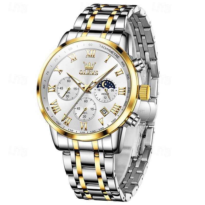 New Olevs Olevs Brand Fashion Trend Men'S Business Watch Luminous Chronograph Calendar 24-Hour Indication Multifunction Quartz Watch Casual Waterproof Sports Men'S Steel Band Wristwatch2