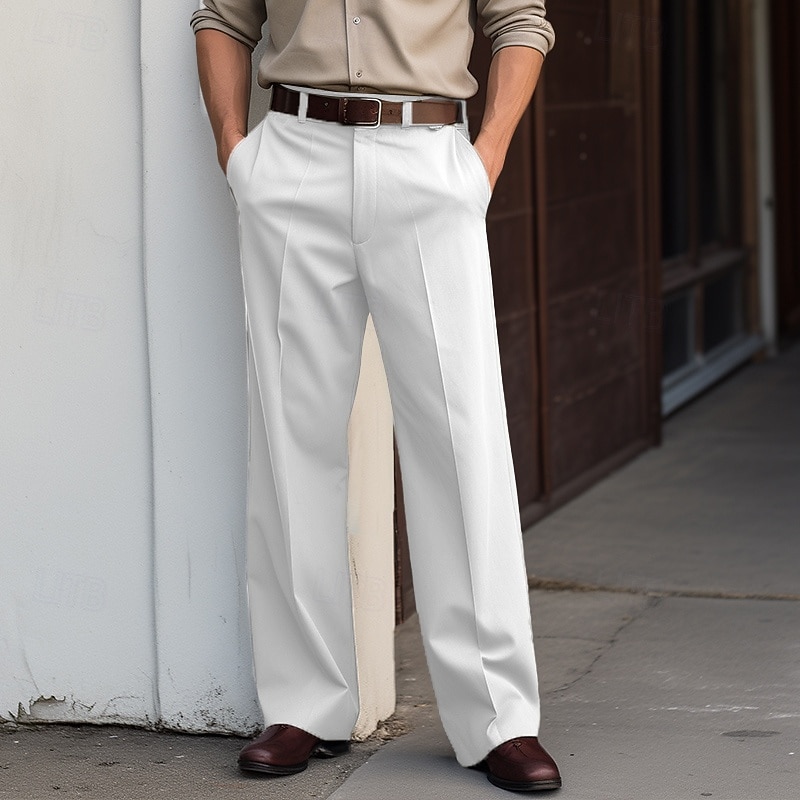Men's Trousers Dress Pants Suit Pants Buttons Front Pocket Straight Leg Plain Comfort Soft Full Length Business Daily Holiday Fashion Chic & Modern Black White3