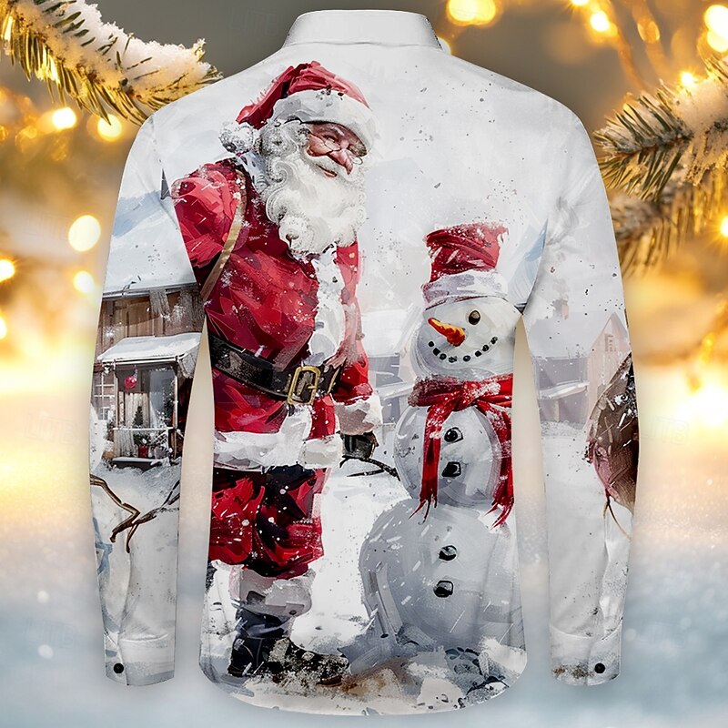 Christmas Men's Santa Claus Shirt Button Up Shirt Long Sleeve Casual Party Evening Wear Daily Fall Winter Spring & Summer Shirt Collar Button Up 3D Print White2