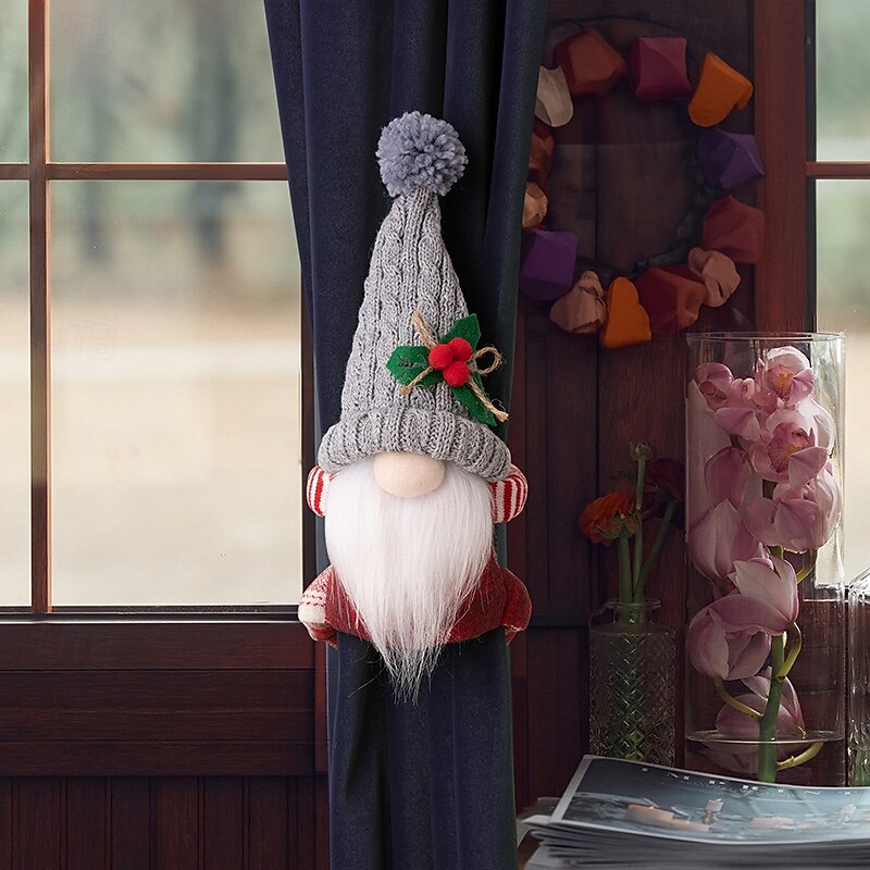 Christmas Curtain Tiebacks, Rudolph and Gnome No-Face Doll Curtain Holdbacks, Creative Xmas Decoration for Drapes, Holiday Window Decor Accessories4