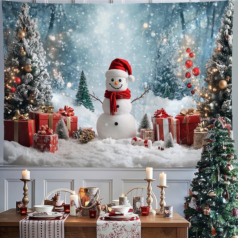 Christmas Decorations Snowman Gifts Hanging Tapestry Xmas Wall Art Large Tapestry Mural Decor Photograph Backdrop Blanket Curtain Home Bedroom Living Room Decoration3
