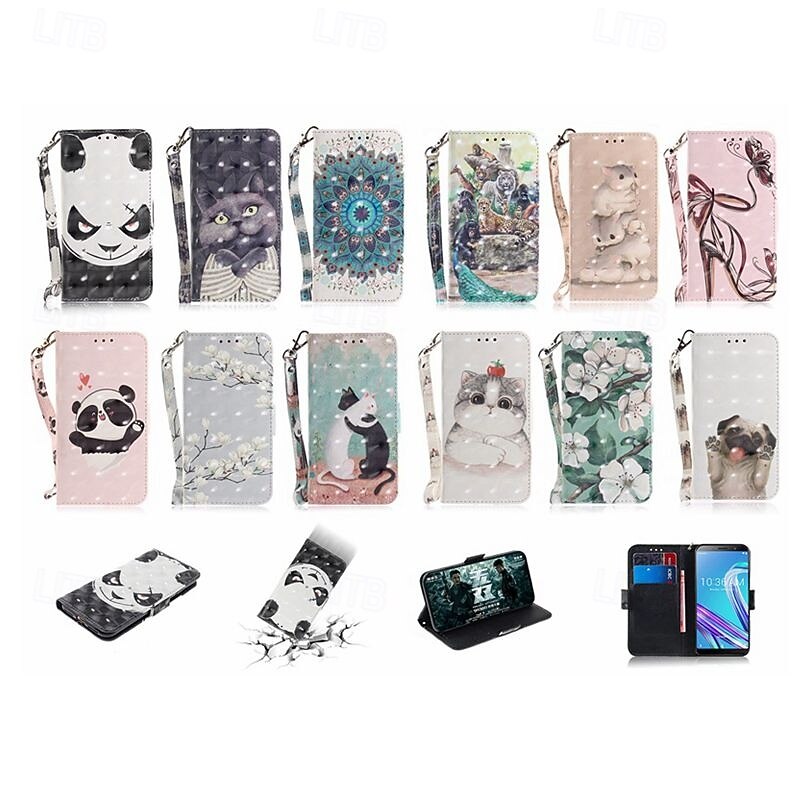 Phone Case For iPhone 17 Pro Max 17 Air 16 15 14 Pro Max Plus 13 12 11 Pro Max Mini Wallet Case with Stand Holder Magnetic with Wrist Strap Cat Bear Retro PU Leather