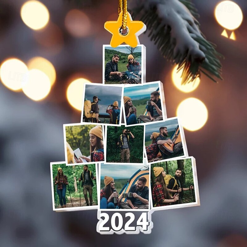 Personalized Christmas Tree Camping Photo Ornaments Acrylic 2D Custom Picture Frame Decor Christmas Tree Xmas Decoration Hanging Pendant Gifts for Family and Friends4