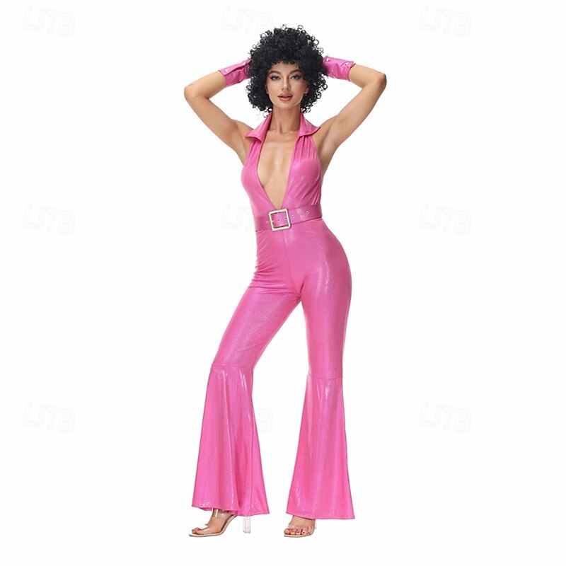 Vintage Inspired 1970s Hip Hop Masquerade Sleeveless Disco Solid Color Jumpsuits Halter Neck Fancy Dress Women's Carnival Costume Halloween Carnival Masquerade Casual Daily Party / Cocktail Pride3