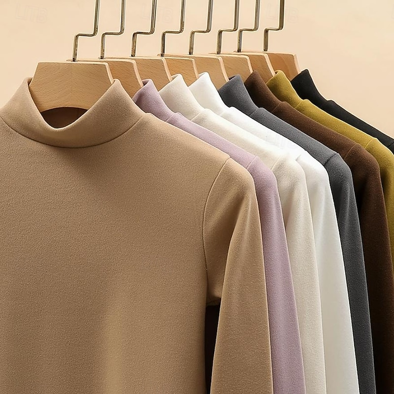 Women's Tunic Solid Color Casual Long Sleeve Turtleneck Regular Tops Daily Black Yellow off-white Khaki Fall Winter