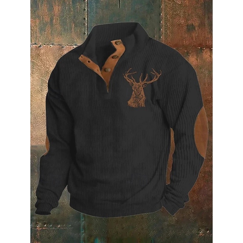 Men's Sweatshirt Black Blue Brown Khaki Light Grey Standing Collar Graphic Print Patchwork Daily Holiday Going out Polyester Streetwear Casual Fall Winter Clothing Apparel Hoodies Sweatshirts  Long3