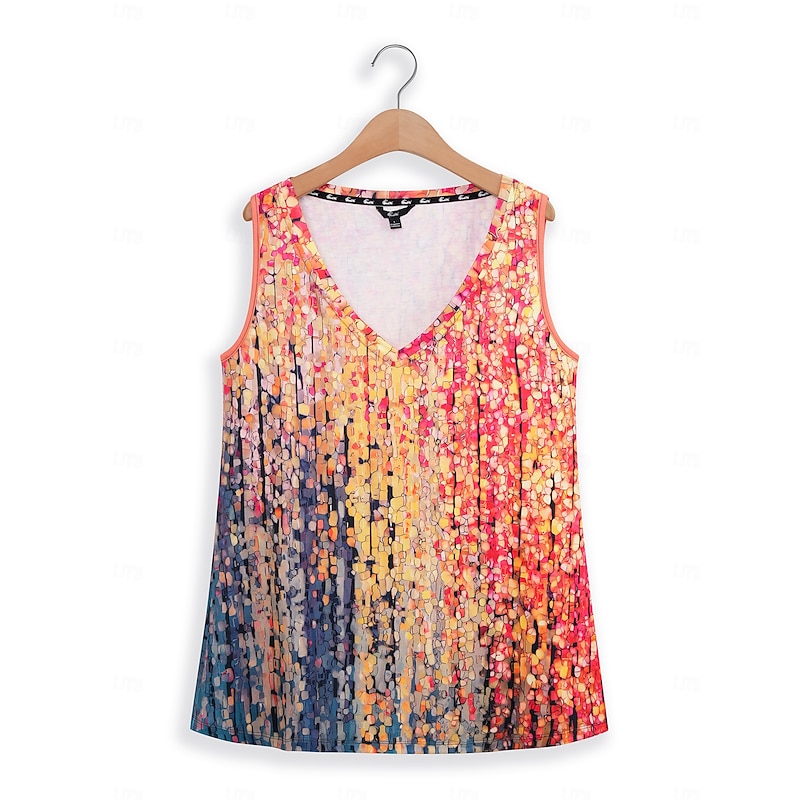 Women's Camisole Tank Top Mosaic Stained Glass Print Sleeveless V-Neck Summer Casual Beach Multi-Color Red Blue Green Flowy Relaxed Fit Clothing Apparel2