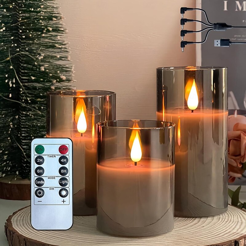 3pcs Flameless LED Candle Lights with Remote Control, AAA Battery Powered Flashing Night Lamp for Christmas, Wedding, Party, Halloween, Home, Bedroom Holiday Decoration