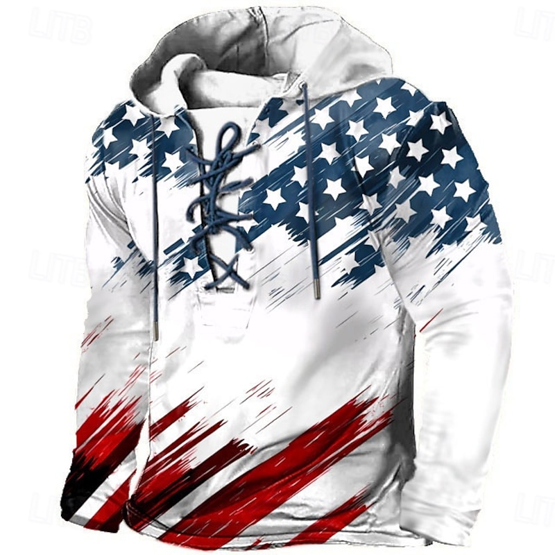 Men's American US Flag Hoodie Hoodies Sweatshirt Fashion Cool Long Sleeve Hooded White Drawstring Fall Winter Designer
