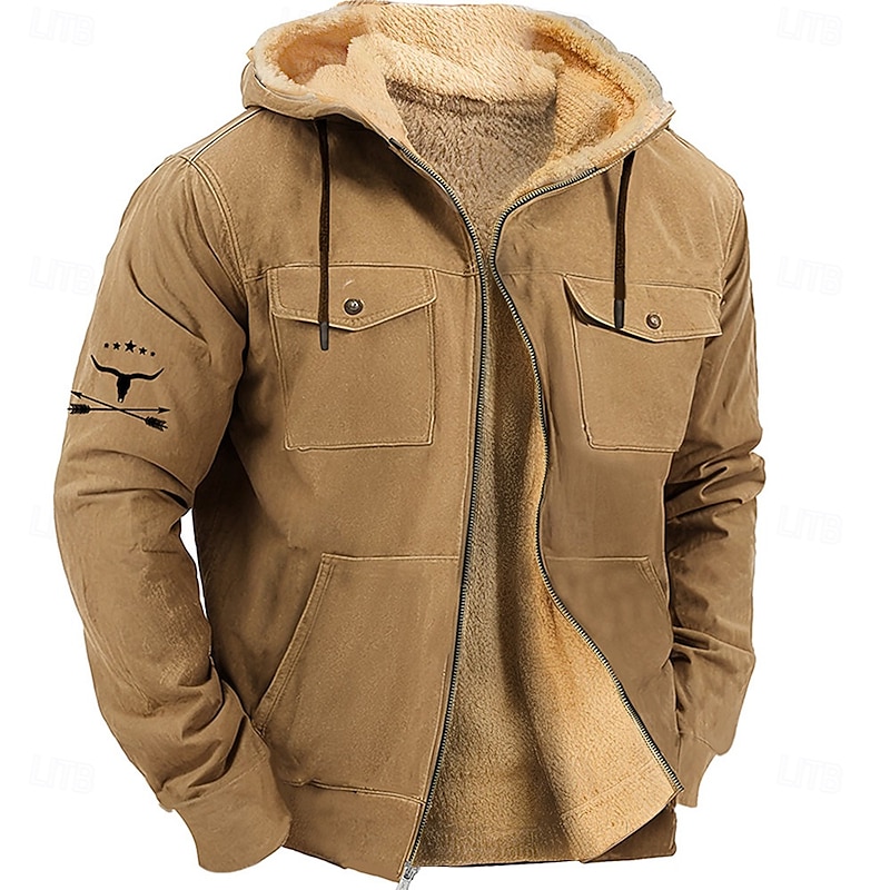 Men's Cow Fleece Hoodie Hoodies Fashion Cool Long Sleeve Hooded Holiday Streetwear Blue Brown Zipper Pocket Fall Winter Designer