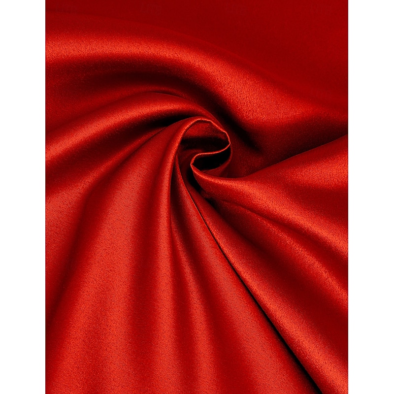 Red Sheath Evening Gown Elegant Dress Formal Floor Length 3/4 Length Sleeve V Neck Belt / Sash Satin with Slit3