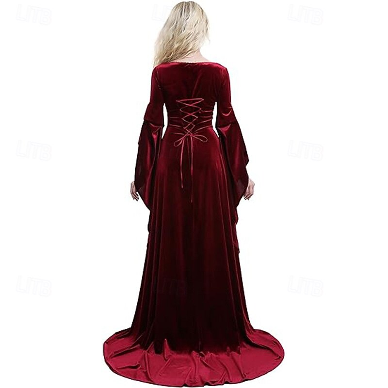 Medieval Renaissance Cocktail Dress Prom Dress Bell Sleeve Outlander Elven Fancy Dress Women's Celtic Fantasy Royal Halloween Carnival Masquerade LARP Ren Faire Festival Adults' Dress3