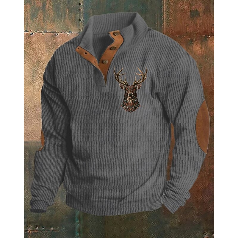 Men's Sweatshirt Black Army Green Khaki Gray Standing Collar Graphic Print Patchwork Daily Holiday Going out Polyester Corduroy Streetwear Casual Bavarian Fall Winter Clothing Apparel Hoodies4