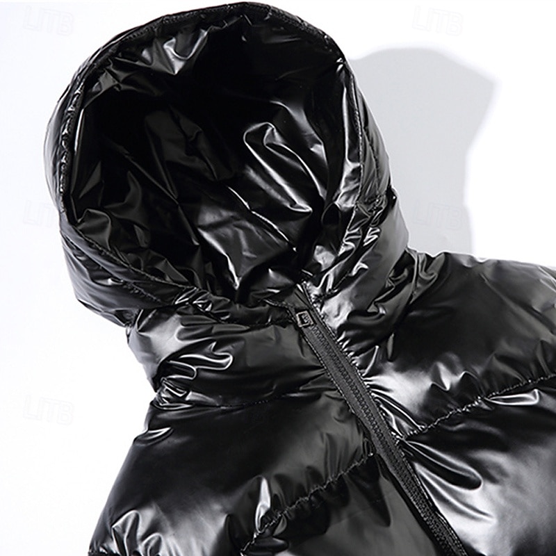 Men's Winter Coat Puffer Jacket Padded Jacket Pocket Polyster Daily Wear Date Vacation Regular Fashion Casual Comfortable Thermal Warm Fall & Winter Solid / Plain Color Silver Black Navy Blue Gold3