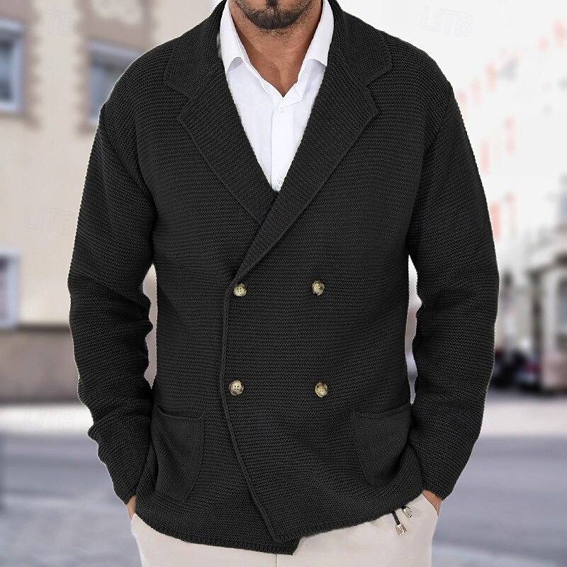 Men's Cardigan Sweater Cardigan Cropped  Sweater Knit Sweater Ribbed Knit Regular Pocket Button-Down Plain Notch Collar Fashion Classic Daily Wear Date Clothing Apparel Fall & Winter Army Green Black