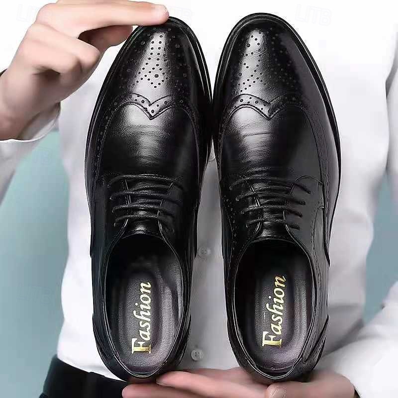 Men's White Brogue Oxford Dress Shoes - Classic Formal Lace-up Faux Leather Shoes for Weddings, Parties, and Business Wear 7