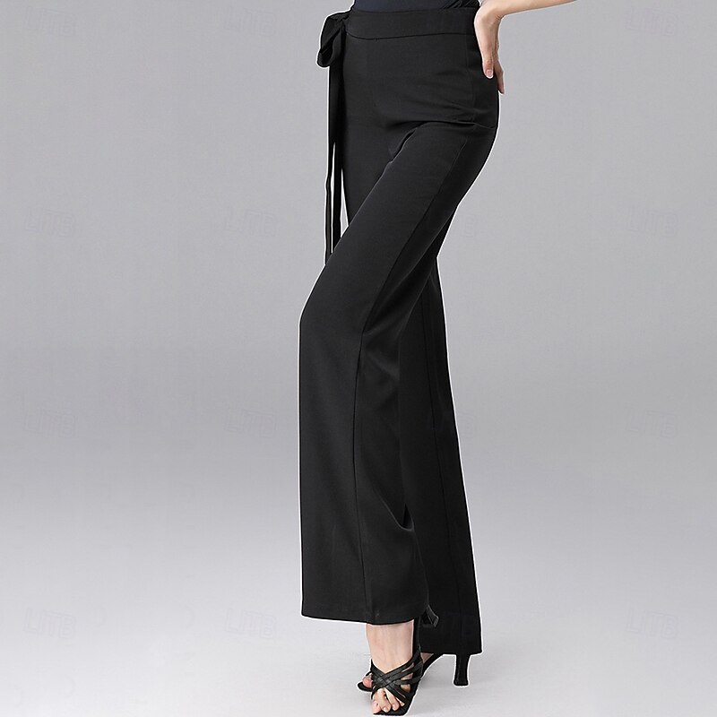 Latin Dance Pants Bowknot Pure Color Splicing Women's Performance Training High Polyester4