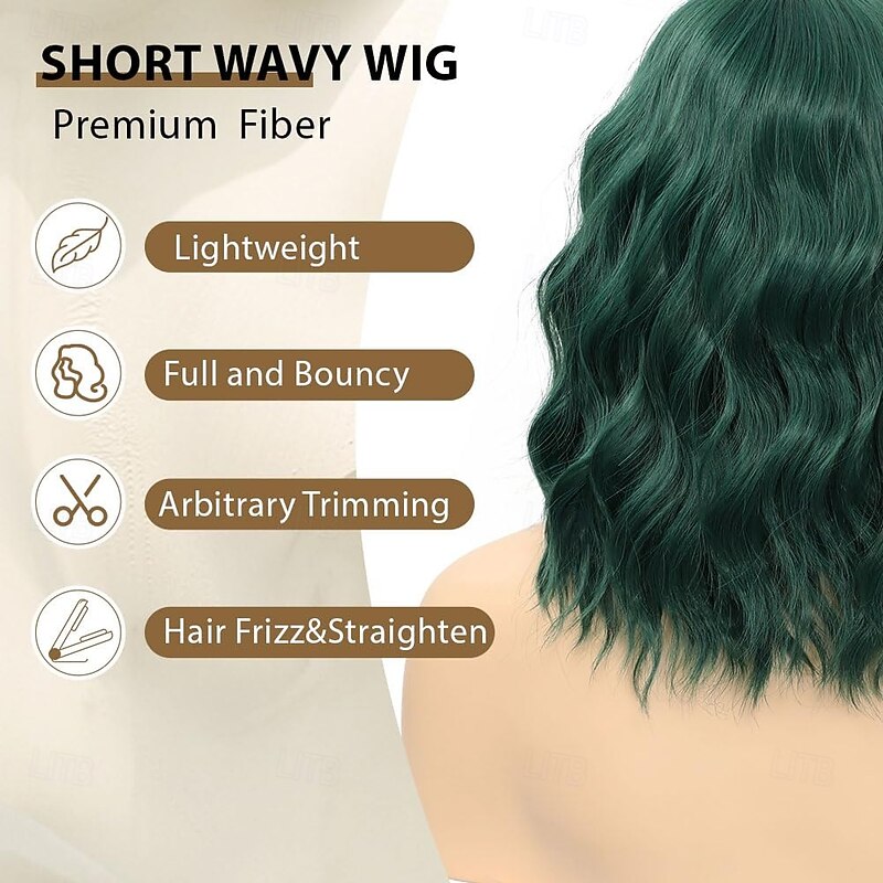 Wig with Bangs Short Wavy Wigs for Women Shoulder Length Curly Bob Wigs Heat Resistant Synthetic Wigs for Halloween Cosplay Daily Party Use3