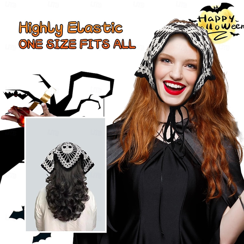 Crochet Bandanas for Women Spider Web Skull Crochet Head Scarf Black Crochet Headband Halloween Knitted Headscarf4
