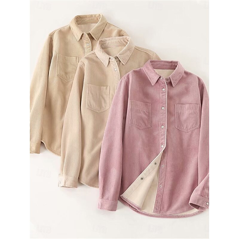 Women's Sherpa Jacket Shacket Warm Breathable Buttons Pocket Print Casual Plaid Vacation Street Daily Wear Going out Single Breasted Regular Turndown Regular Fit Long Sleeve Outerwear Pink Khaki Fall