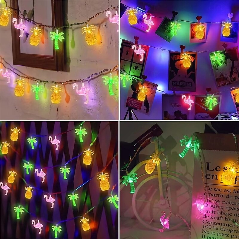 Flamingo Pineapple Palm Tree String Light Battery Powered Fruit Fairy Atmosphere Light Festival Party Decorative Light Night Light 1PC3