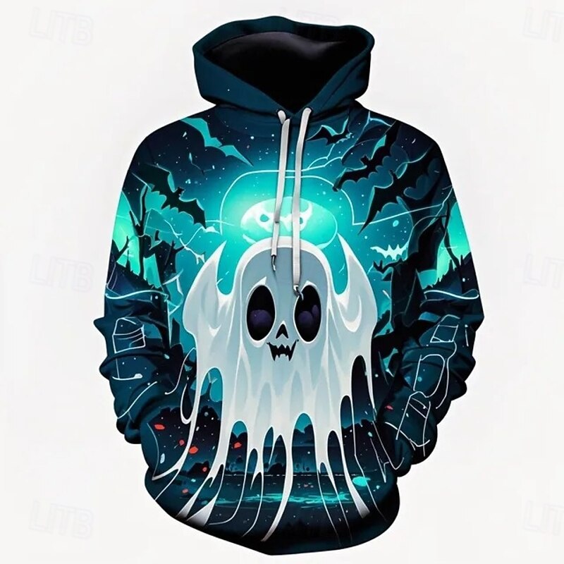 Ghost Skull Skeleton Hoodie Pullover Halloween 3D Front Pocket Graphic For Couple's Men's Women's Adults' Halloween Carnival Masquerade 3D Print Party Casual Daily3