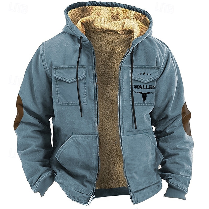 Men's Full Zip Hoodie Zip Up Hoodie Fleece Hoodie Blue Purple Brown Khaki Hooded Cow Zip Up Patchwork Pocket Sports & Outdoor Daily Holiday Polyester Retro Basic Casual Fall & Winter Clothing Apparel2