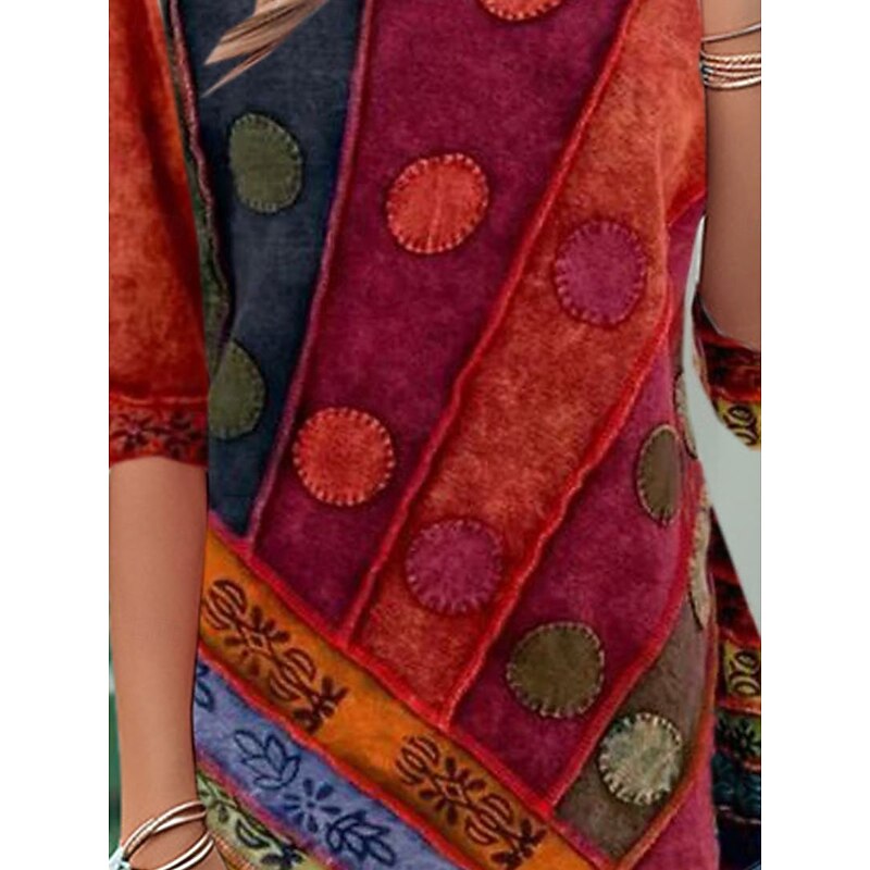 Women's T shirt Long Sleeve Casual Print Regular Tops Daily Red Spring Fall Prefall3