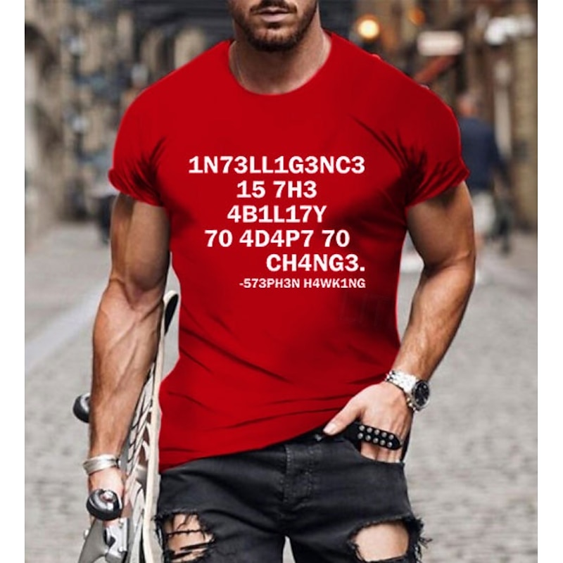 Men's Short Sleeve Graphic T-Shirt with Stephen Hawking 'Intelligence is the Ability to Adapt to Change' Quote4