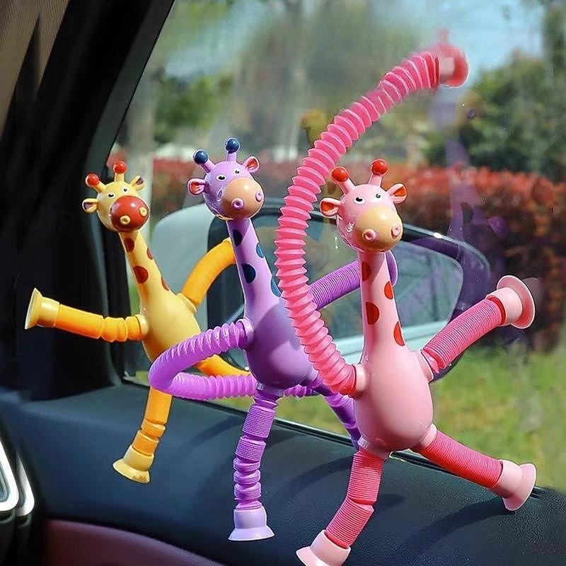 4pcs Giraffe Stretching Toy Suction Cup Variety Shape Stretching Tube Decompression Novelty Educational Children's Toys halloween christmas gift
