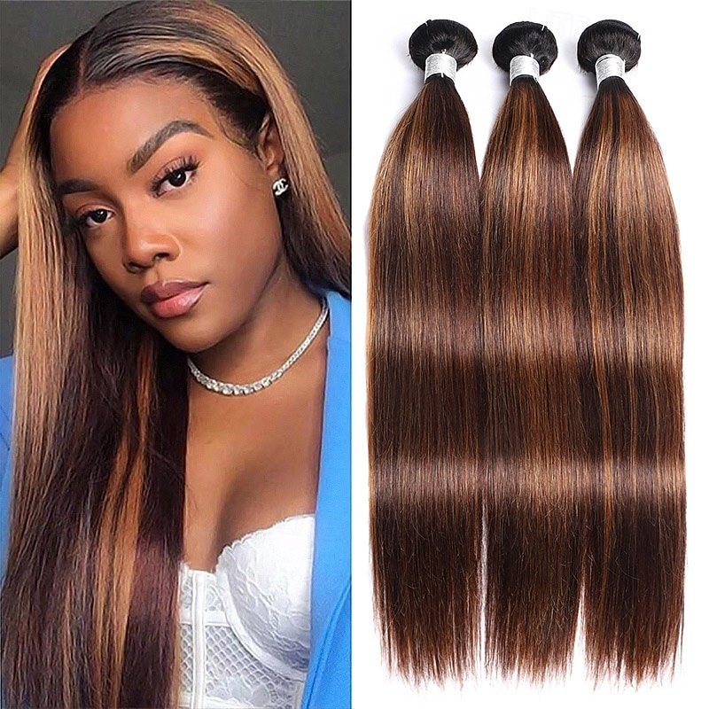 Brazilian Hair Human Hair Tricolor T1b-4/30# Straight Hair Bundle 3 Bundles 300g