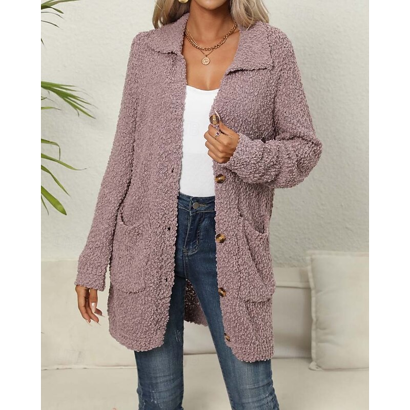 Women's Cardigan Elegant Fashion Daily Solid Color Open Front Knitted Textured Long Sleeve Long Tops Knit Work Green Dark Purple Fall Winter3
