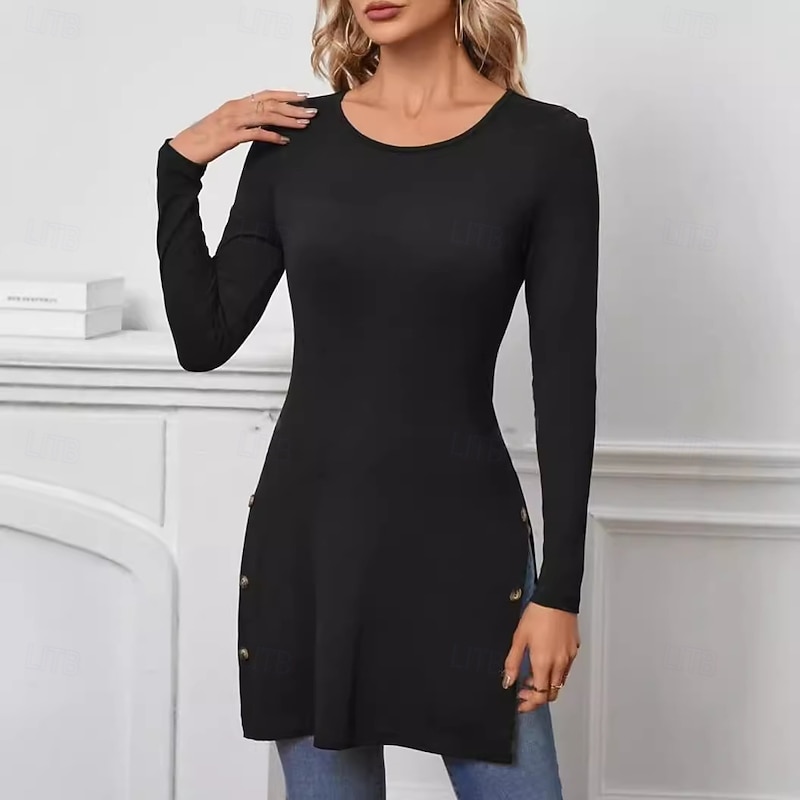 Women's Tunic Stylish Modern Casual Long Sleeve Regular Tops Crew Neck Work Daily Black Fall Winter3