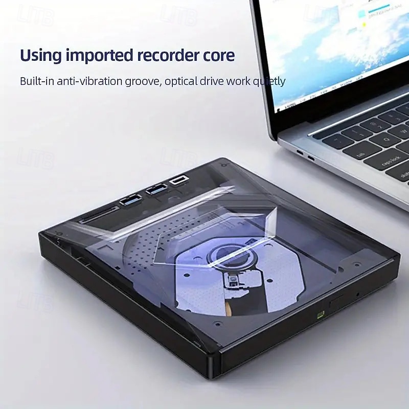 USB 3.0/Type-C External CD DVD Drive with SD/ TF and USB 3.0 Slot Optical DVD RW CD Drive Recorder Reader Laptop VCD Player3