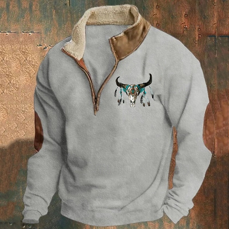 Men's Sweatshirt Quarter Zip Sweatshirt Black Navy Blue Brown Gray Half Zip Graphic Cow Print Print Quarter Zip Christmas Daily Holiday Other Prints Polyester Streetwear Casual Fall Winter Clothing4