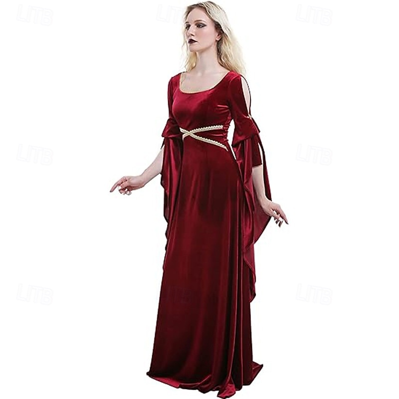 Medieval Renaissance Cocktail Dress Prom Dress Bell Sleeve Outlander Elven Fancy Dress Women's Celtic Fantasy Royal Halloween Carnival Masquerade LARP Ren Faire Festival Adults' Dress2