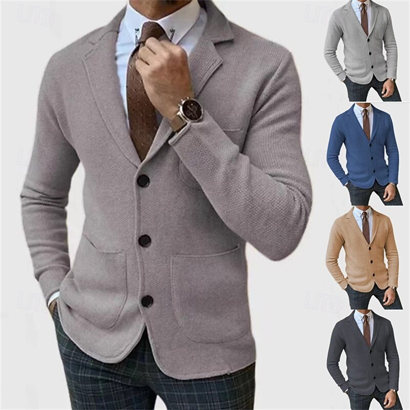Men's Lightweight Jacket Casual Jacket Blazer Daily Vacation Soft Pocket Fall & Winter Plain Fashion Classic Lapel Regular Black Blue Khaki Light Grey Army Green Jacket