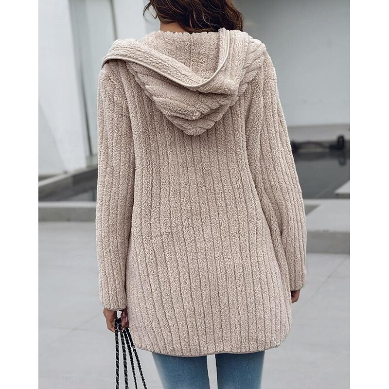 Women's Casual Jacket Office Work Street Fall Winter Regular Coat Regular Fit Thermal Warm Breathable Comtemporary Stylish Casual Jacket Long Sleeve Solid Color with Pockets Apricot2