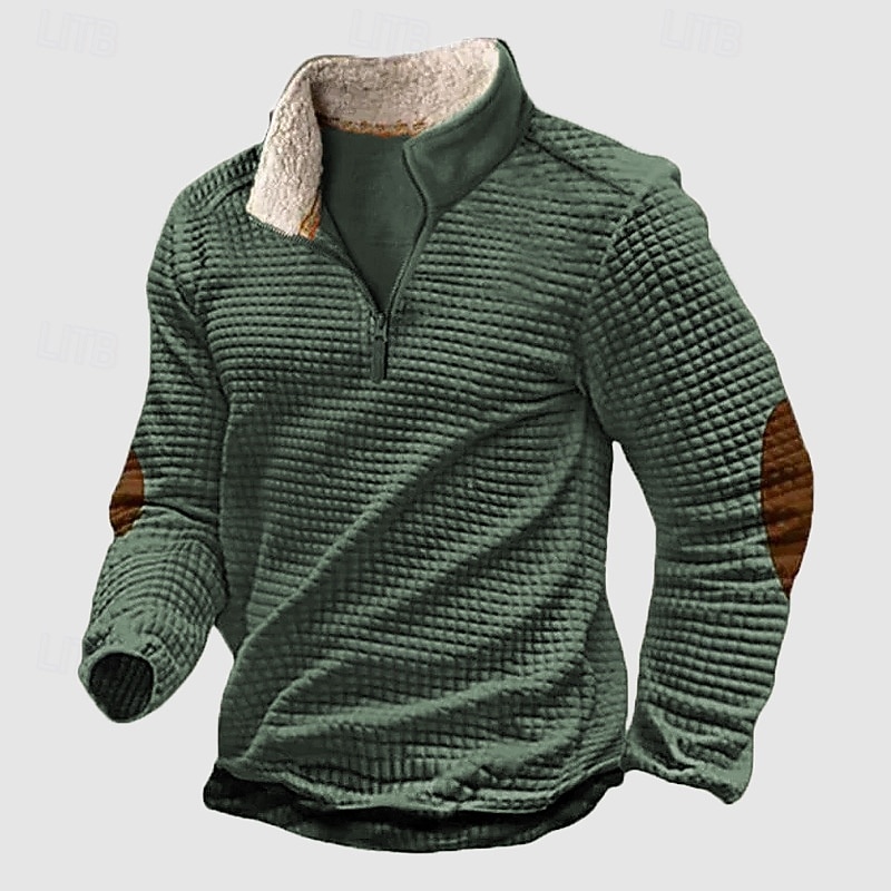 Men's Sweatshirt Waffle Sweatshirt Quarter Zip Sweatshirt Black Blue Green Khaki Half Zip Plain Ribbed Quarter Zip Textured Daily Holiday Going out non-printing Polyester Streetwear Casual Fall Winter3
