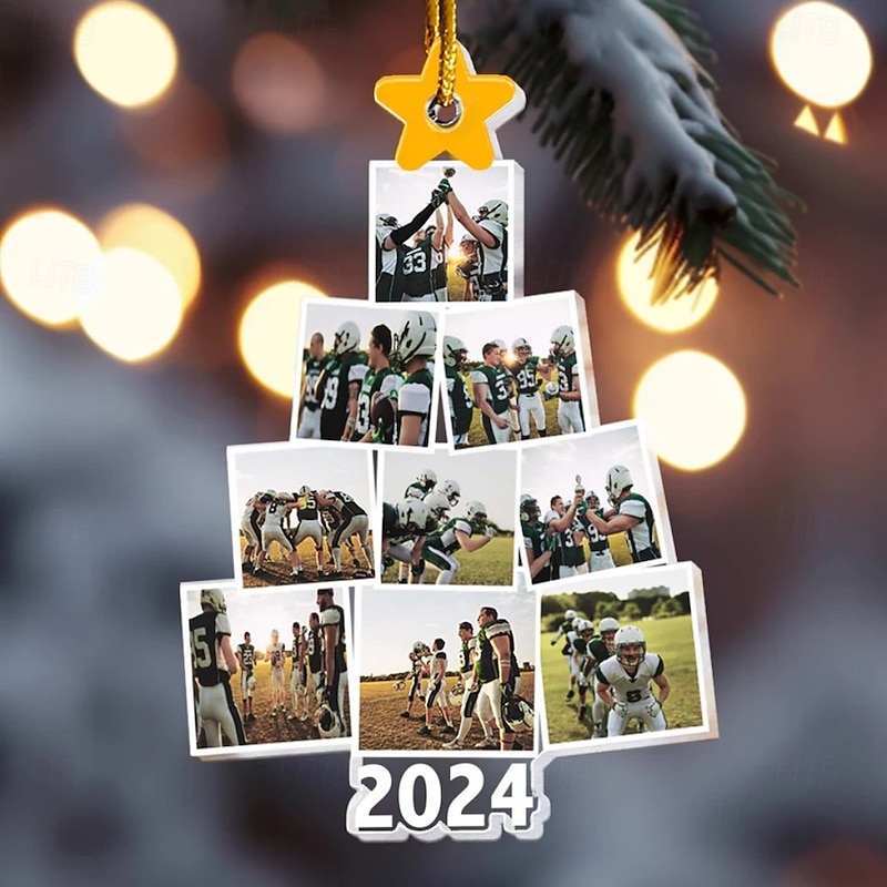 Personalized Christmas Tree Football Team Photo Ornaments Acrylic 2D Custom Picture Frame Decor Christmas Tree Xmas Decoration Hanging Pendant Gifts for Family and Friends4