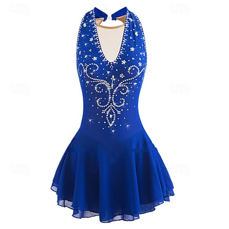Figure Skating Dress Women's Girls' Ice Skating Dress Violet Blue Patchwork Mesh High Elasticity Training Competition Skating Wear Classic Crystal / Rhinestone Sleeveless Ice Skating Figure Skating2