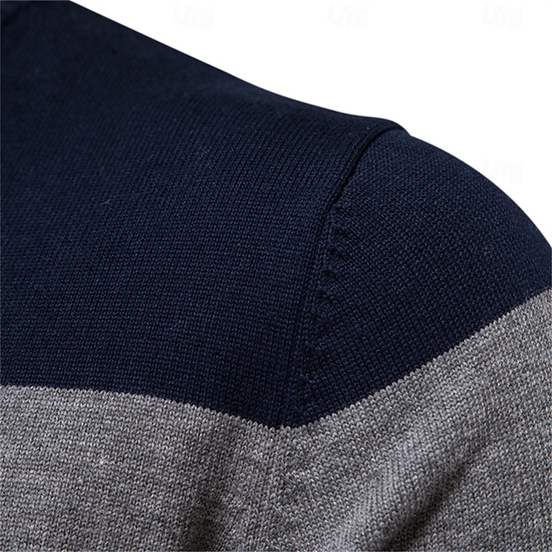 Cotton Strip Pullover Sweater for Men Quarter Zipper Autumn Winter Warm Casual Business Knitted Mens Sweaters3