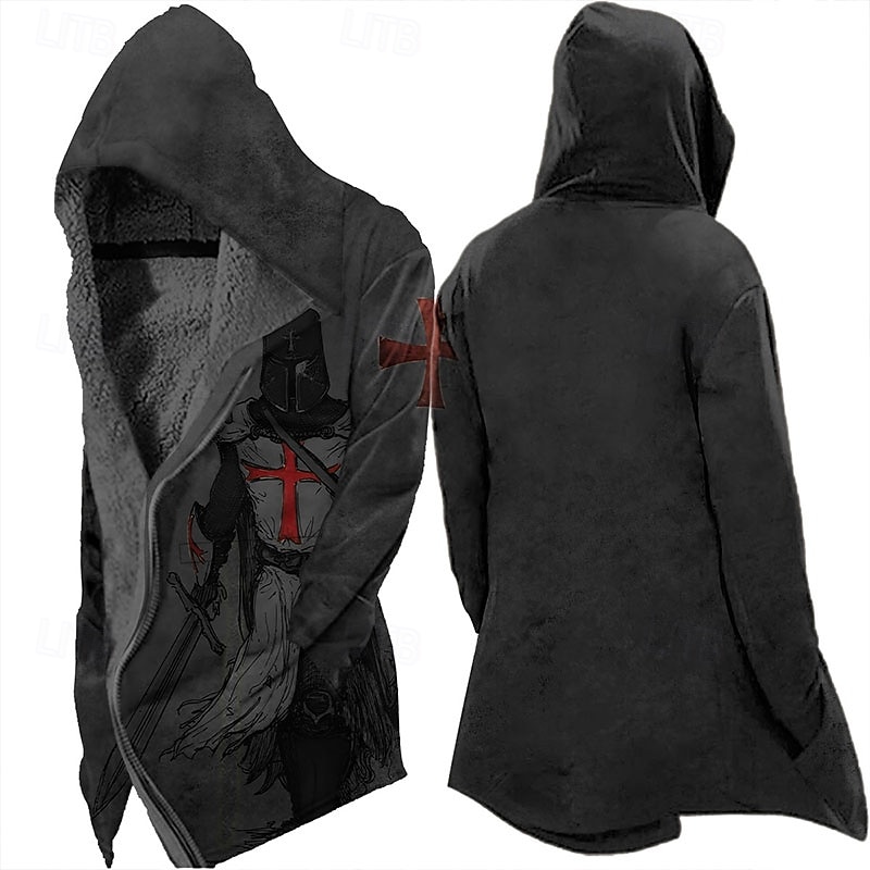 Men's Winter Coat Fleece Jacket Jacket Daily Wear Vacation Fleece Lining With Pockets Print Front Pocket Fall & Winter Soldier Sport Casual Hoodie Regular Blue Purple Green khaki Light Grey Jacket 6