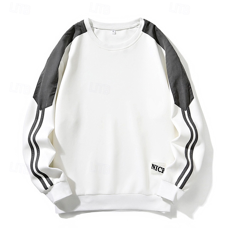 Men's Sweatshirt Black White Dark Gray Coffee Crew Neck Color Block Patchwork Color Block Sports & Outdoor Daily Holiday Polyester Streetwear Basic Casual Fall Winter Clothing Apparel Hoodies4