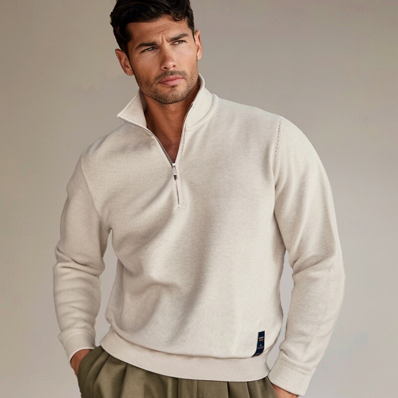 Men's Knit Solid Color Half Zip Knitwear Elegant Christmas Gifts Home Clothing Apparel Fall Winter Light Grey Beige S M L