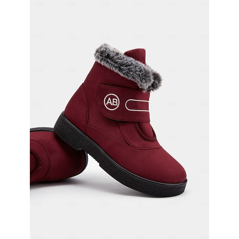 Women's Burgundy Winter Snow Boots with Faux Fur Lining, Velcro Strap, and Non-Slip Sole - Warm and Comfortable Footwear for Cold Weather4