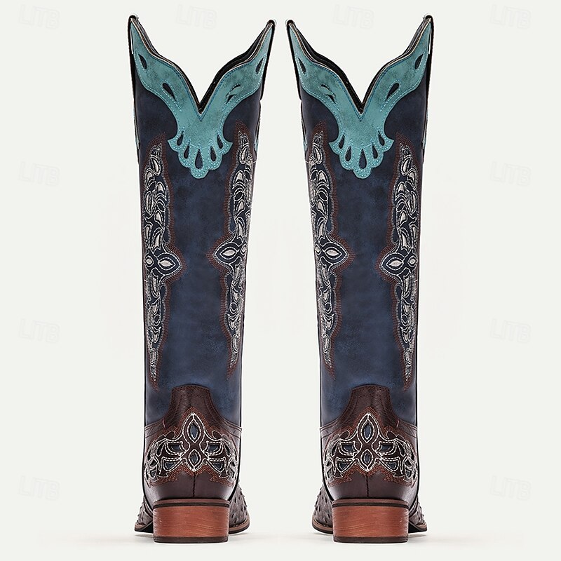 Men's Vintage Western Cowboy Boots with Intricate Embroidery and Ostrich Print - Stylish Mid-Calf Design for Rodeo, Festivals, and Casual Wear2