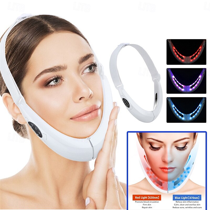 EMS Face Lift Device LED Photon Therapy Vibratory Face Massager Face Slimming Double Chin Removal V-Line Lift Belt Skin care product