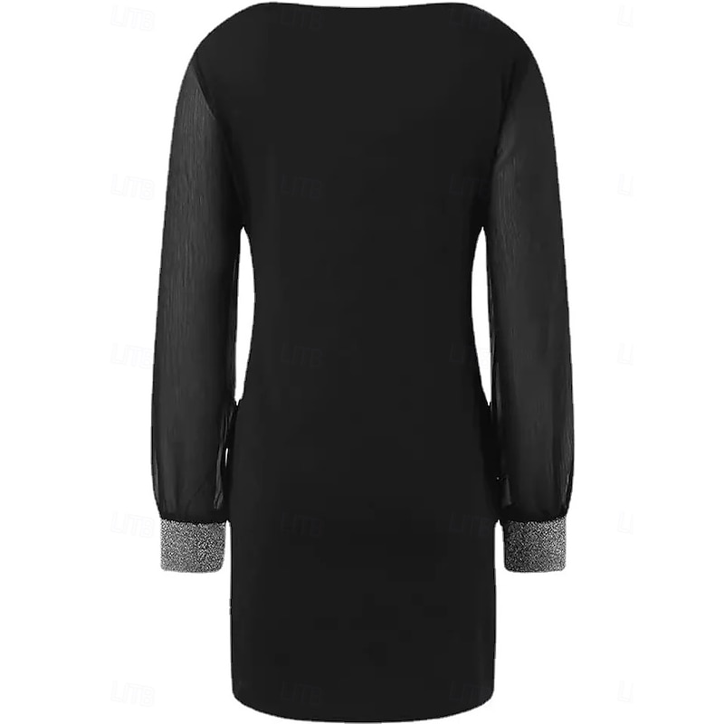 Women's Maxi Dress Black Dress Cocktail Dress Sheath Dress Formal Dress Elegant Vacation Regular Fit Solid Color Long Sleeve V Neck Black Fall4