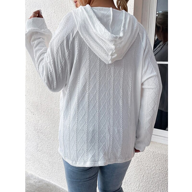 Women's Pullover Casual Plain Hooded Pocket Long Sleeve White Pink Blue Gray Spring Fall2